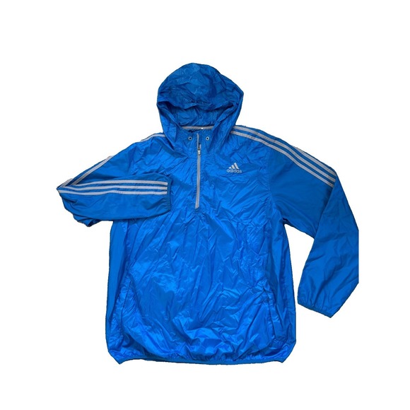 adidas Other - Adidas Men's Windbreaker Jacket Pullover Blue 1/4 Zip Hoodie Drawstring XL  Y2K